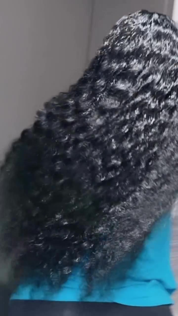 Long curly hair, back view